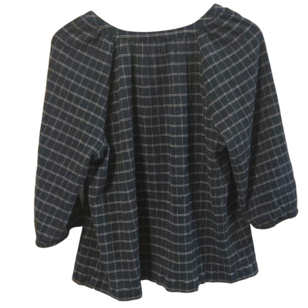 J. Jill Dark Green Windowpane Plaid Split Neck Button Blouse Size XL - Picture 2 of 8